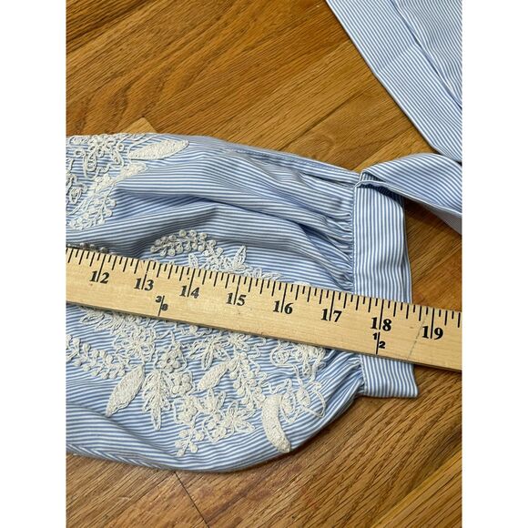 Alice + Olivia Toro Women's M Blue Button-Up Polyester Blend Shirt Pinstripe - Picture 8 of 9